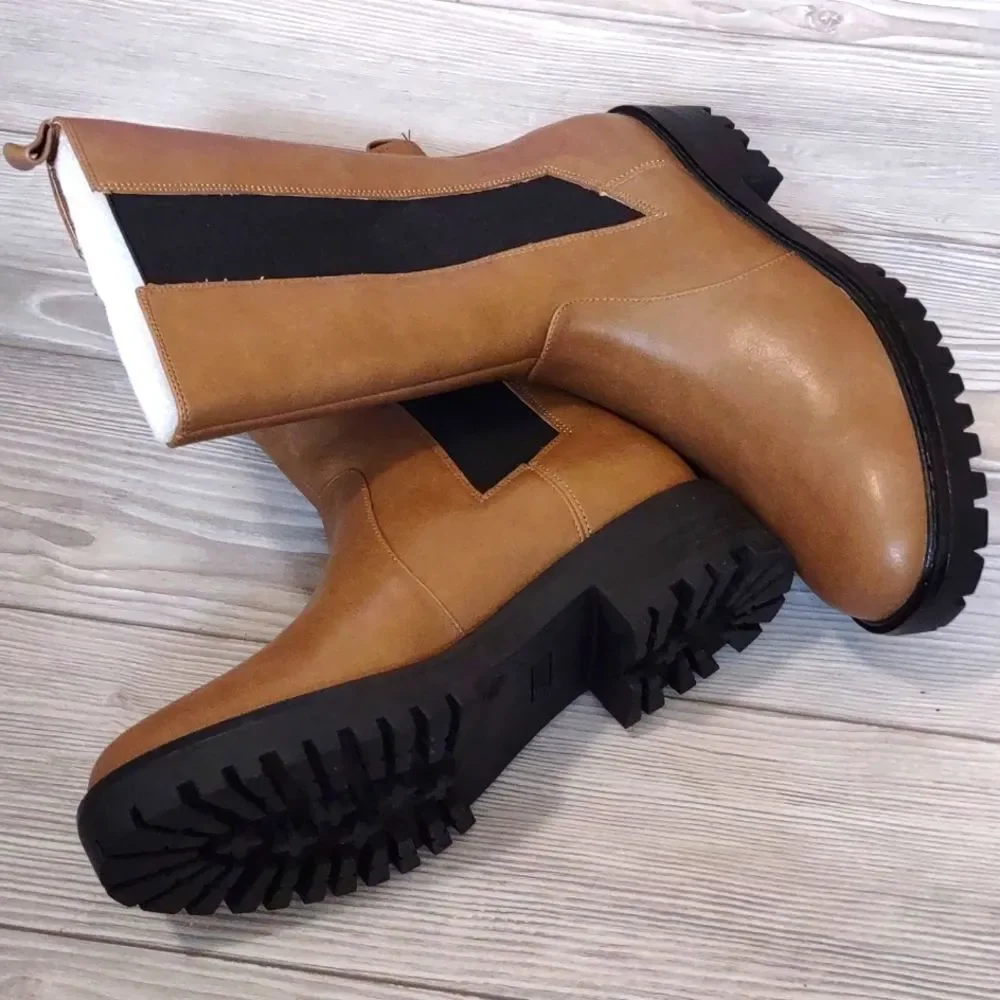 (C-4544) ZBY Chelsea Boots for Women Mid Calf Lug Sole Booties Sz 6.5